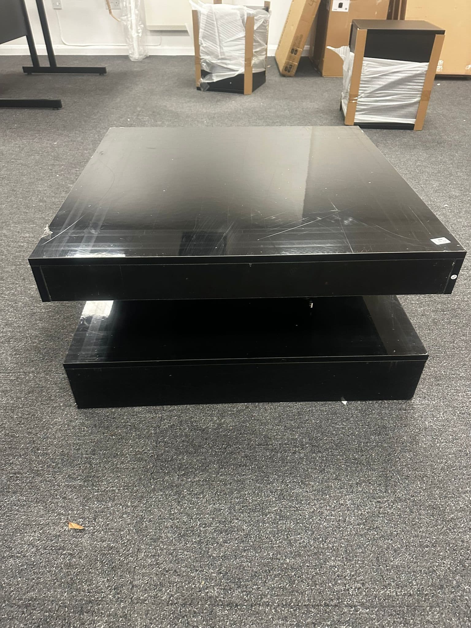 Reception desk wide angle showing trunking and sockets on wall