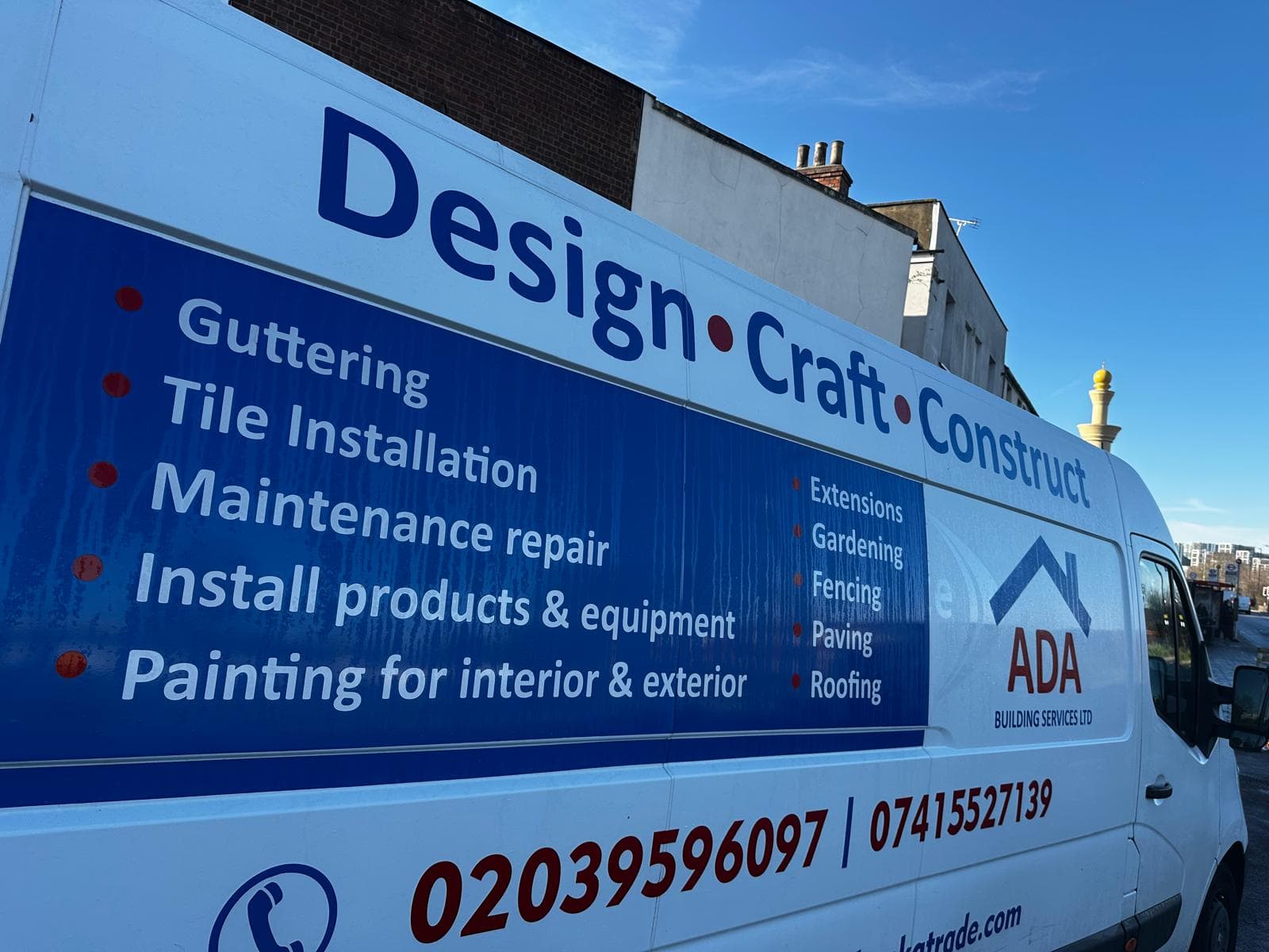 Ada Building Services LTD branding on company van